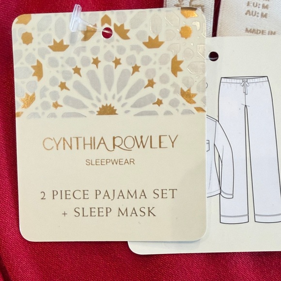Cynthia Rowley Red Pajama Set with Eye Mask Red M - Picture 4 of 4